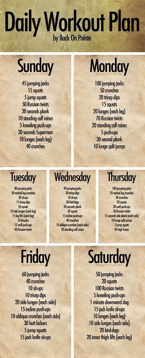 Daily Workout Plan By Back On Pointe A Daily Exercise