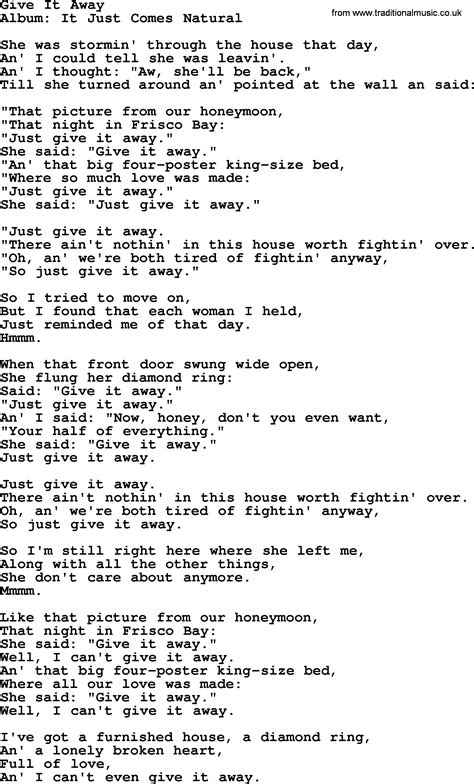 Give It Away By George Strait Lyrics
