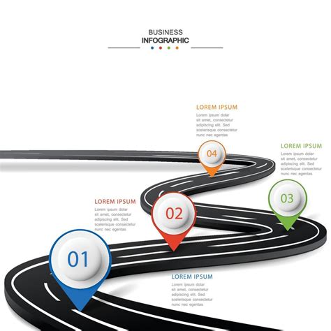 Vector Road Infographic With Pin Pointer Timeline Template With 4
