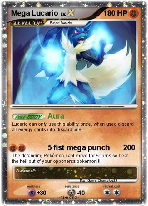 These are special features of pokémon, different to evolutions and forms, that have your pokémon mega evolve in battle into these appearances. Pokémon Mega Lucario 37 37 - Aura - My Pokemon Card