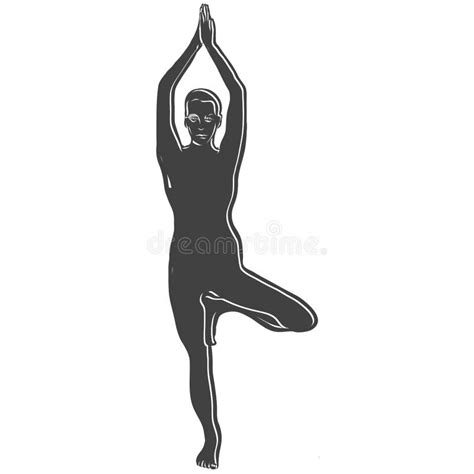 Black Vrikshasana Tree Yoga Pose Outline Icon Stock Vector