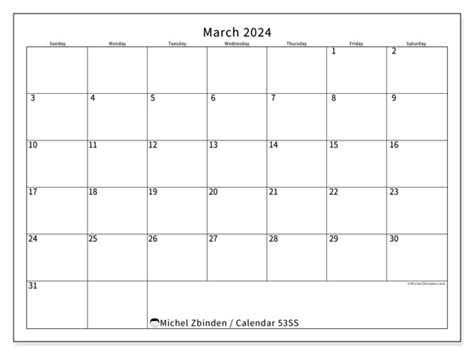 March 2024 Printable Calendar “53ss” Michel Zbinden Ie