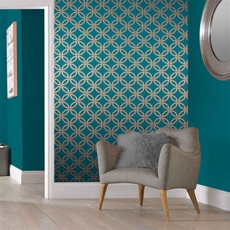 In this post, you will find 7 luxurious black and gold bedroom ideas that you can apply to your house. Eternity Teal and Gold Wallpaper, , large | Teal living ...
