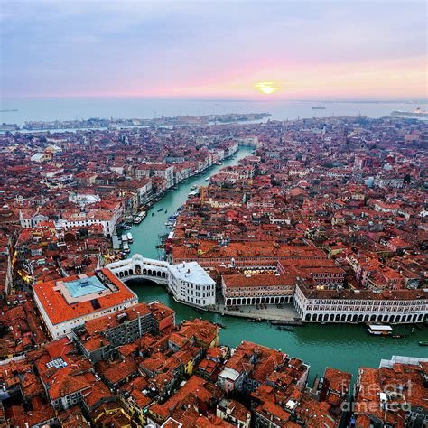 Aerial View Of Rialto Bridge At Sunset Venice Photograph By Matteo