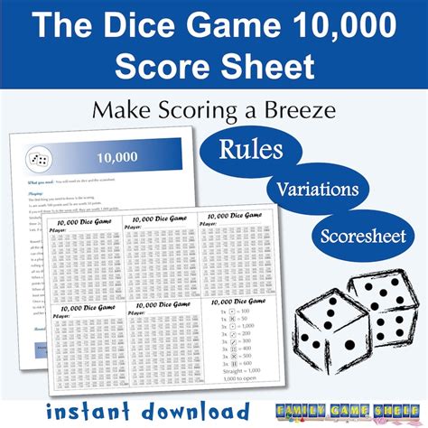 Printable Rules And Score Sheet For The Dice Game 10000 For Easy
