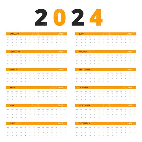 Diseño De Plantilla De Calendario Mensual 2024 Vector Png Dibujos 2024