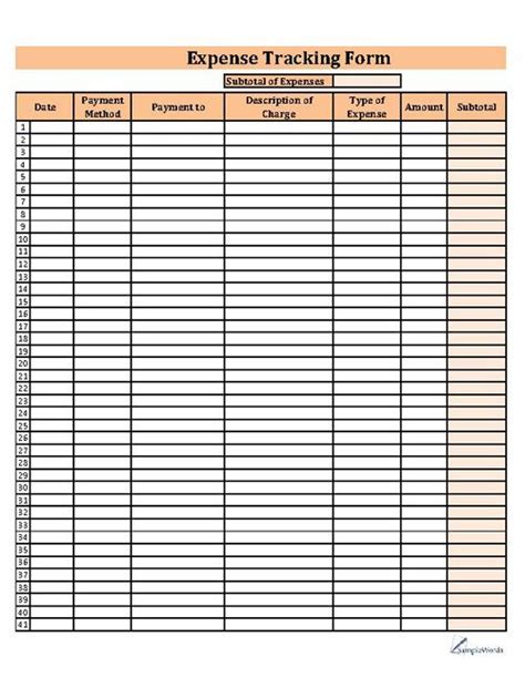 This Printable Expense Tracking Chart Can Be Used By Any Individual