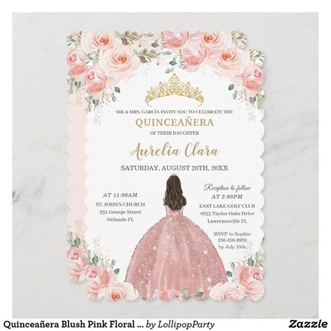 Quincenera Invitations Quince Invitations Princess Invitations Pink