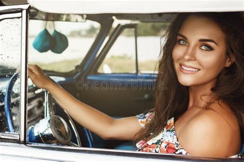 344 Woman Driving Vintage Retro Convertible Car Stock Photos Free