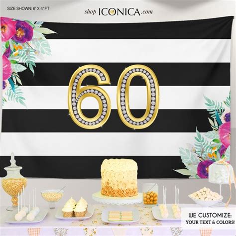 Floral 60th Birthday Backdrop Milestone Backdrop Floral Striped Banner
