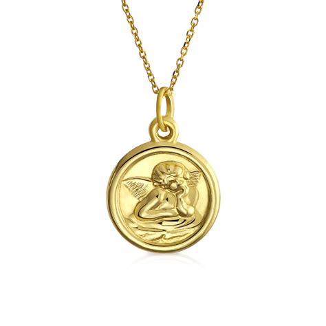 Bling Jewelry 14k Yellow Real Gold Religious Round Disc Medal