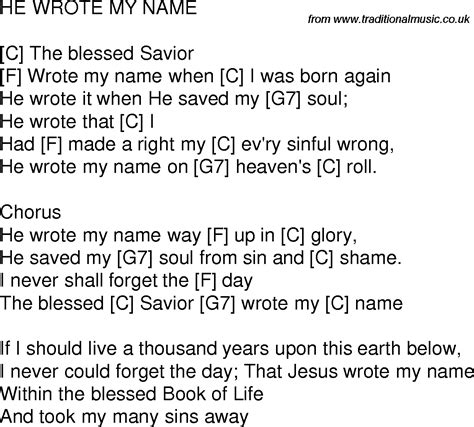 Old time song lyrics with guitar chords for he wrote my name c