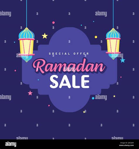 Ramadan Sale Poster Design Decorated With Arabic Lanterns And Stars On