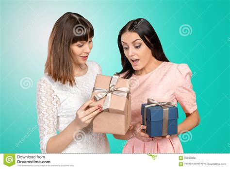 Friends Exchanging Ts Stock Photo Image Of Beautiful 70233062