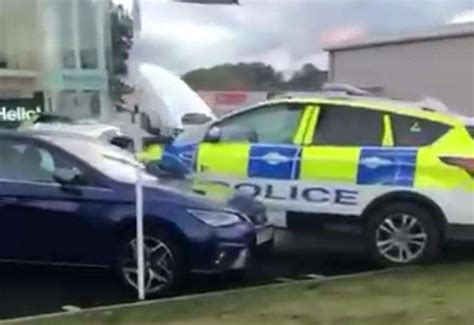 Watch Police Car Hits Vehicles In Dealership Forecourt In Inverness