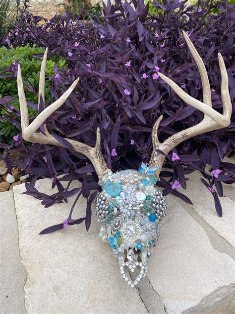 Rhinestone Deer Skull With Antlers Hand Set With Crystals Etsy