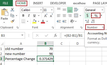 1/7.5+1/1.19*100 giving 84 as result in ms excel there are 2 types but the one i use in my work is a straight differential of percentage change of market share. How to Calculate Percentage Change between Two Numbers in Excel - Free Excel Tutorial