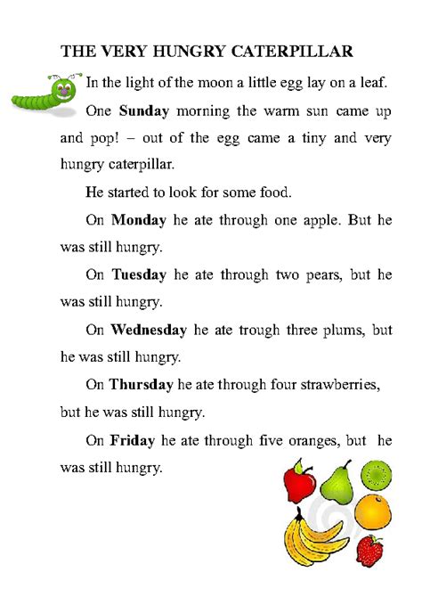 The Very Hungry Caterpillar Story Printable