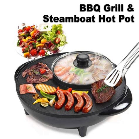 No matter what season it is, nor what time of the day it is, a grill pan or griddle provides an ideal and versatile cooking option in cooking on a grill pan or griddle offers an excellent option for healthy and quick cooking. MYHOMEZ (42cm) Bbq Grill & Steamboat Hot Pot Shabu Roast ...