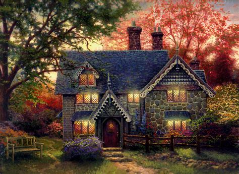Thomas Kinkade Stone Cottage Cottage Art Painting House Painting