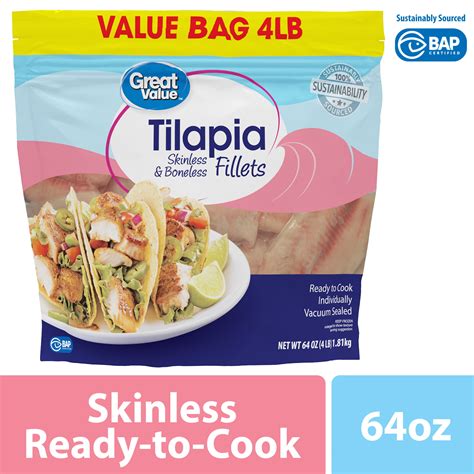 Buy Great Value Frozen Tilapia Skinless And Boneless Fillets 4 Lb Online