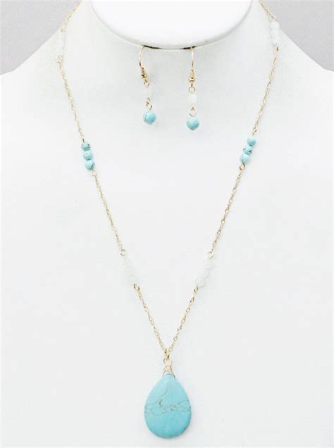Teardrop Turquoise Drop Stone Necklace Stone Necklace Hand Made