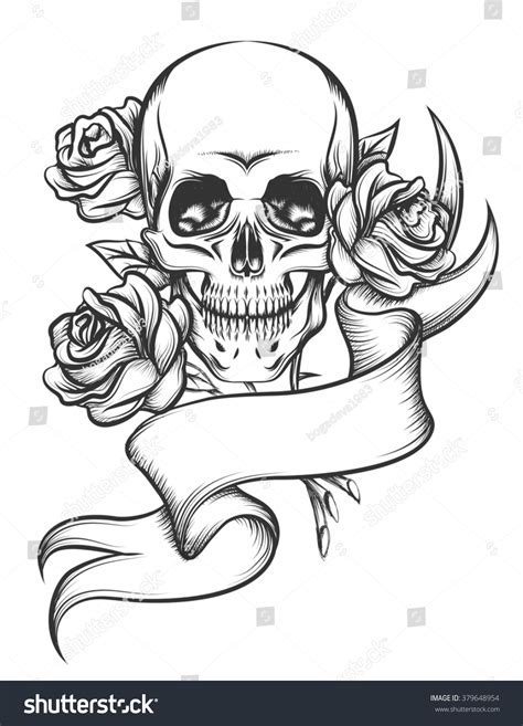 Dessin tete de licorne kawaii dessin licorne. Human Skull Roses Blank Ribbon Illustration Stock ...