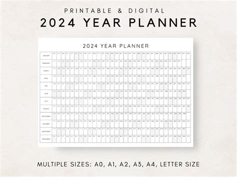 2024 Year Planner Printable Yearly Planning Calendar Calendar Poster
