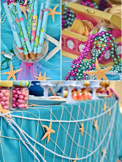 The basket can be found at the dollar store for a buck, but the jute might need to be purchased with a coupon to keep this under $10. Under The Sea Mermaid Birthday Party - Party Ideas | Party ...