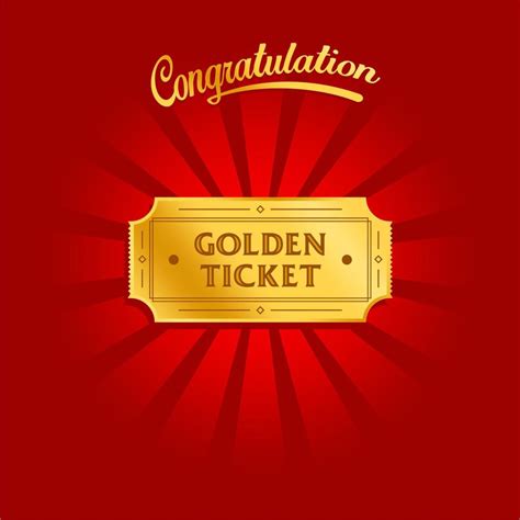 Golden Ticket Vector Shiny Golden Ticket On A Background Of Rays Of