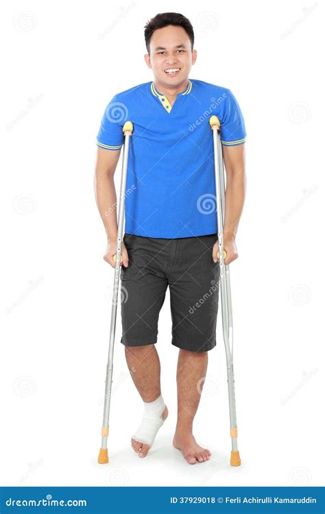 Male With Broken Foot Using Crutch Stock Photo Image Of Accident