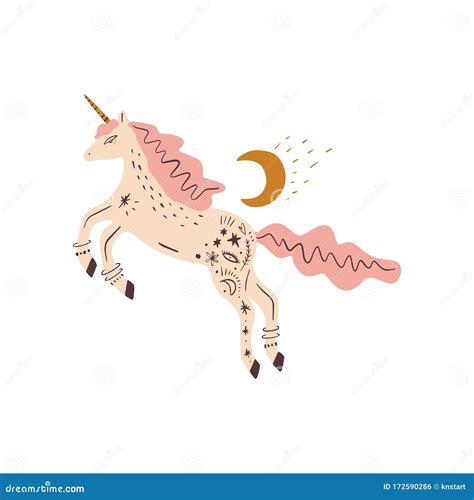 Cute Isolated Stylish Boho Moon Unicorn Composition Good Night Concept