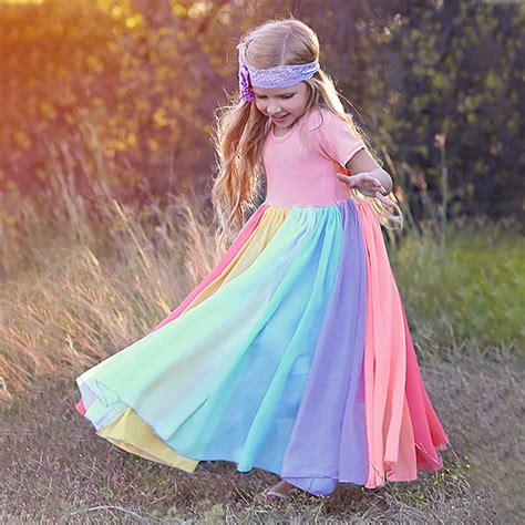 Kids Girls Rainbow Splice Princess Pageant Gown Birthday Party Dresses