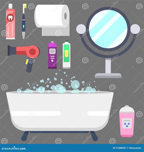 Bath Equipment Icons Modern Shower Colorful Illustration For Bathroom