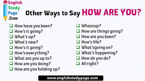 Other Ways To Say How Are You English Study Page