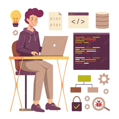Free Vector Young Programmer Working On Laptop Computer In Cartoon