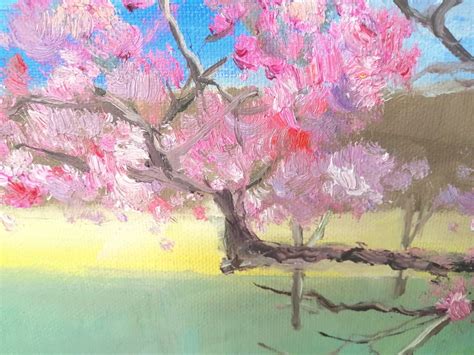 Sakura Tree Oil Painting Handmade With Palette Knife Art Etsy