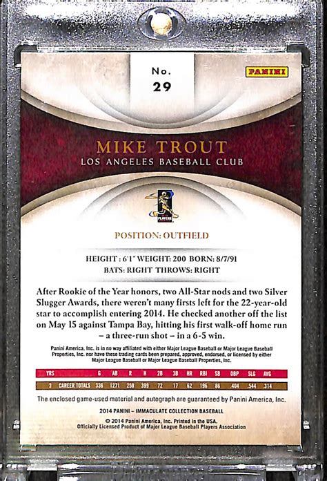Lot Detail 2014 Panini Immaculate Mike Trout Autograph Bat Relic Card