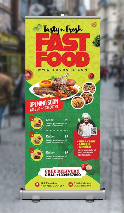 Fast Food Restaurant Roll Up Banner Psd Psd Zone Food Stand Design
