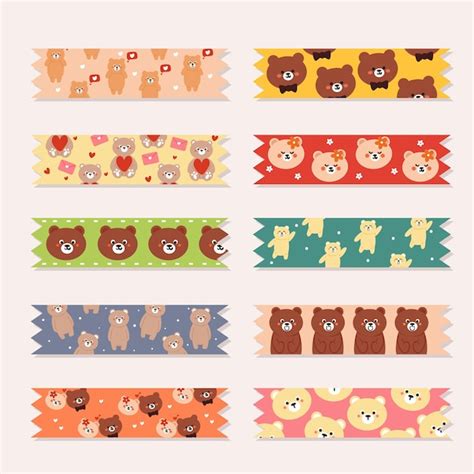 Premium Vector Cute Washi Tape Bear Collection