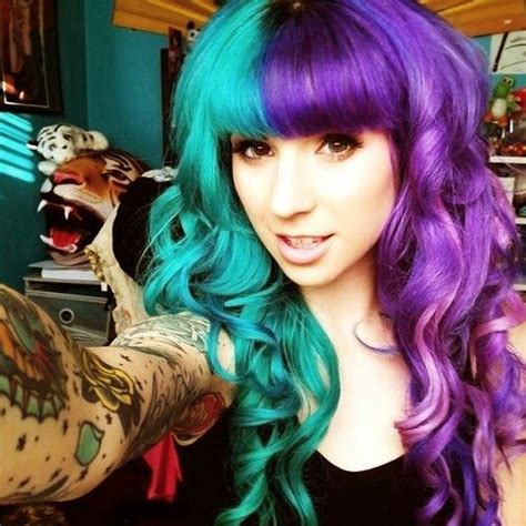 Green purple -M4U- | Split dyed hair, Split hair, Half and half hair