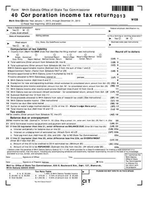 Fillable Form 40 Corporation Income Tax Return 2013 Printable Pdf