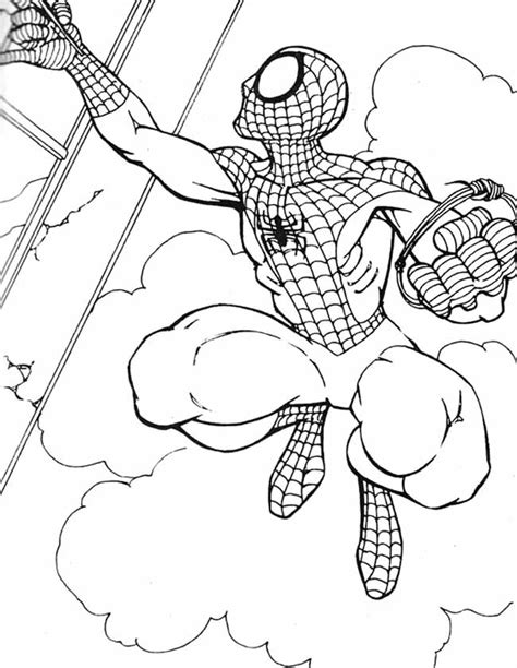 Kleuren.nu Spiderman hoog in de wolken kleurplaten