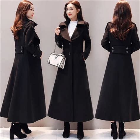 Fashion Extra Long Woolen Coat Women 2019 Autumn Winter New Waisted X