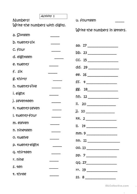 Numbers 1 To 30 English Esl Worksheets Writing Numbers Number Words