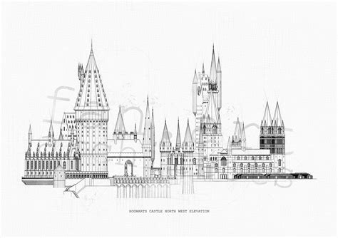 Hogwarts Castle Drawing Architecture Blueprint Harry Etsy
