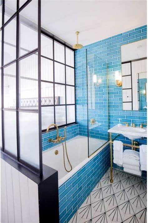 Bold Colorful Bathroom Tile | Bathroom interior, Hotel bathroom design