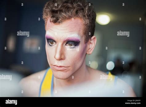 Young Man Applying Drag Makeup Stock Photo Alamy