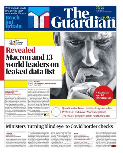 Guardian Front Page 21st Of July 2021 Tomorrow S Papers Today