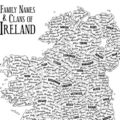 A4 Illustrated Map Of Ireland Irish Surnames And Ancestry Etsy